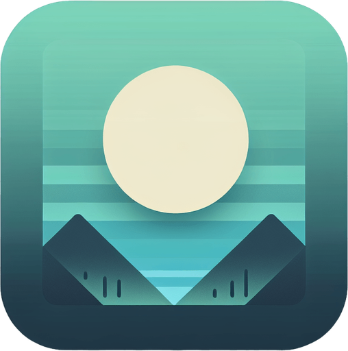A square app store icon with rounded edges, designed for a Picture File app. The icon features a basic landscape graphic in the center, showing a simple mountain and sun design. The background is a gradient of light green to blue, keeping the aesthetic clean and visually appealing.
Single Game Texture. In-Game asset. 2d. Blank background. High contrast. No shadows.