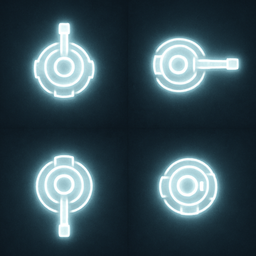 2x2 Sprite Sheet of a turret made of white glow.
single barrel
Seen from above.
