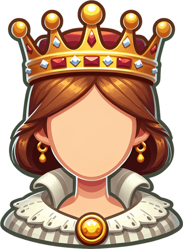 Queen with crown.
Single Game Texture.  In-Game asset.  2d.  Blank background.  No shadows