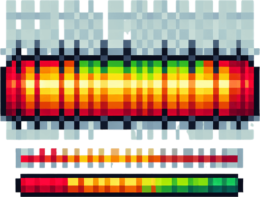 pixelart. a healthbar filled with a gradient going from red over yellow to green in the center, then to yellow and red again..
Single Game Texture. In-Game asset. 2d. Blank background. High contrast. No shadows.