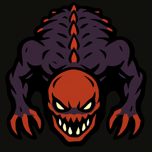 Üstten görünümlü sırt kısmı tarafı ve kafası aşağı doğru oyuncuya bakan bir yaratık.
In-Game asset.  2d.  High contrast.  No shadows