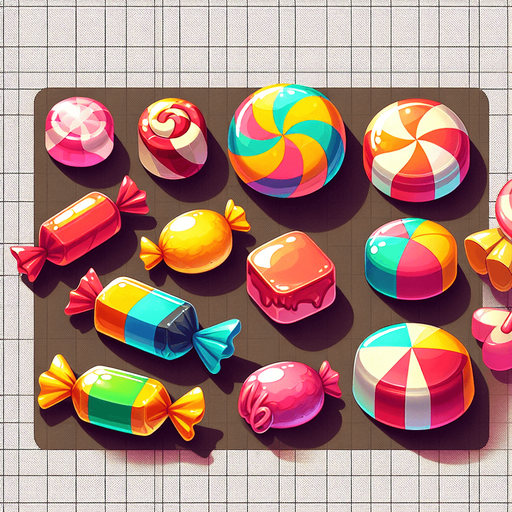 candy,cartoon,2d,blank background.
Single Game Texture.  In-Game asset.  2d.  Blank background.  High contrast.  No shadows