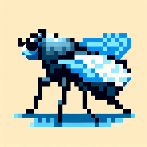 pixel fly facing left.
Single Game Texture.  In-Game asset.  2d.  Blank background.  High contrast.  No shadows