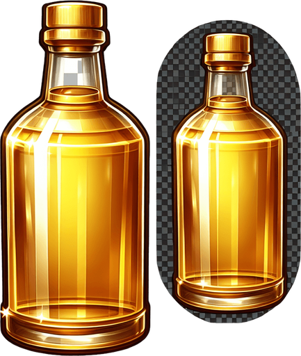 golden bottle transparent background.
Single Game Texture. In-Game asset. 2d. Blank background. High contrast. No shadows.