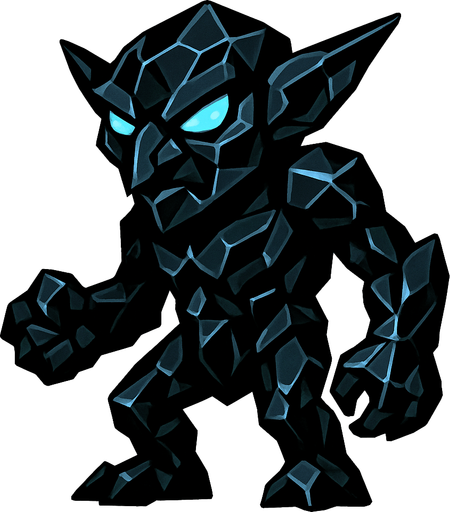 obsidyen dev goblin.
In-Game asset.  2d.  High contrast.  No shadows
