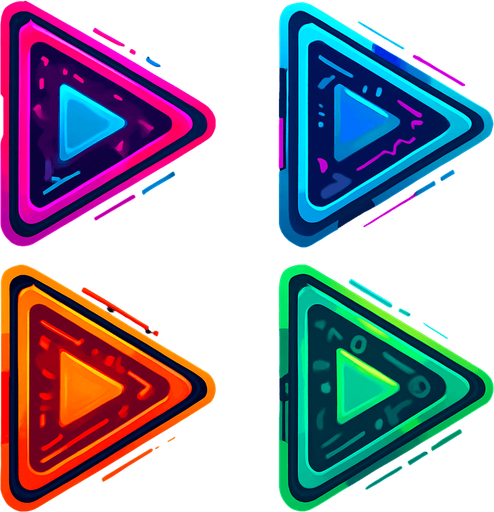 Setting buttons shapes as Triangle pointing to the right. HD colors. cyberpunk. Abstract. Different colors.
In-Game asset.  2d.  High contrast.  No shadows