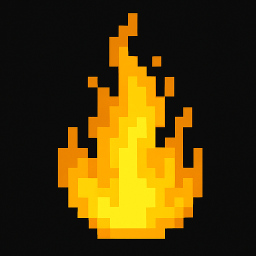Fuego amarillo en pixel art.
In-Game asset.  2d.  High contrast.  No shadows