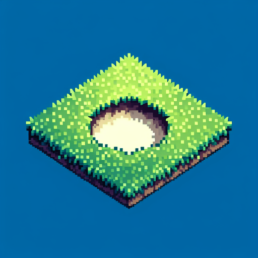 small hole in the lawn.
Single Game Texture. In-Game asset. 2d. Blank background. High contrast. No shadows.