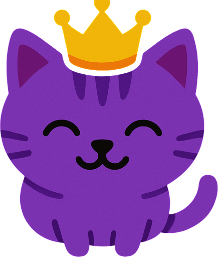 top view of purple cat wearing crown