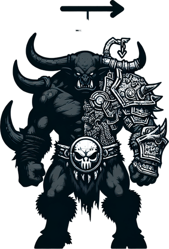2d png black fanta bull orc anger taunt.
Single Game Texture.  In-Game asset.  2d.  Blank background.  High contrast.  No shadows