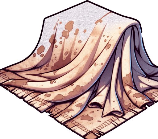 Dirty blanket.
Single Game Texture.  In-Game asset.  2d.  Blank background.  High contrast.  No shadows