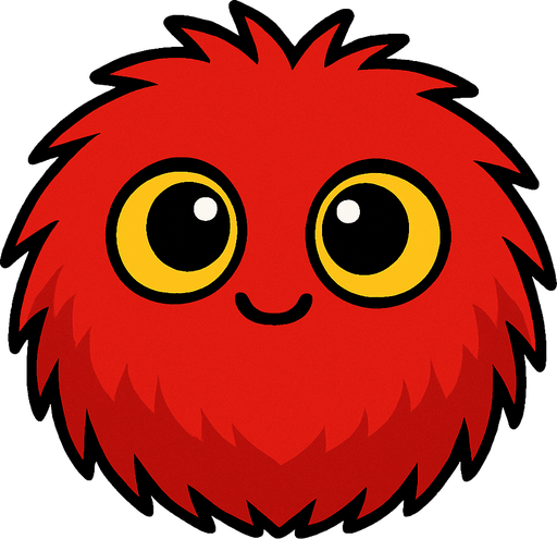 Pelusa roja de ojos amarillos tierno.
In-Game asset.  2d.  High contrast.  No shadows