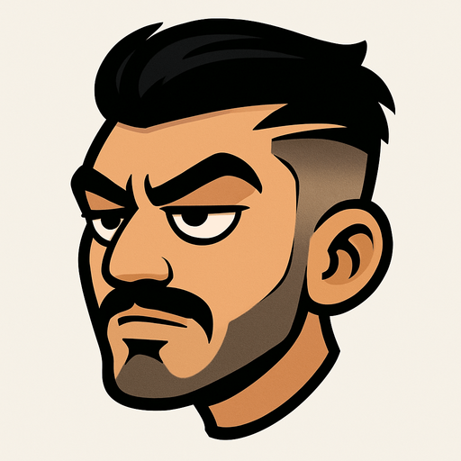 Cartoon-style head of a “keko” character inspired by Turkish street style. The sides of his hair are shaved short, the top is longer and voluminous. A sharp razor line is cut into the left side of his hair. He has a thin mustache and a neatly trimmed beard along the jawline. Thick eyebrows and half-closed, confident eyes give him a bold, slightly smug expression. Skin tone is tan or medium. His face has sharp, masculine features. The style is cartoonish, not photorealistic. Background is minimal to keep focus on the character’s head. The head is slightly tilted forward, as if ready to fly like in Flappy Bird. Overall vibe is playful but with a tough, urban edge..
In-Game asset.  2d.  High contrast.  No shadows