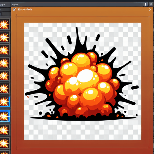 An explosion
Single Game Texture. In-Game asset. 2d. Blank background. High contrast. No shadows.