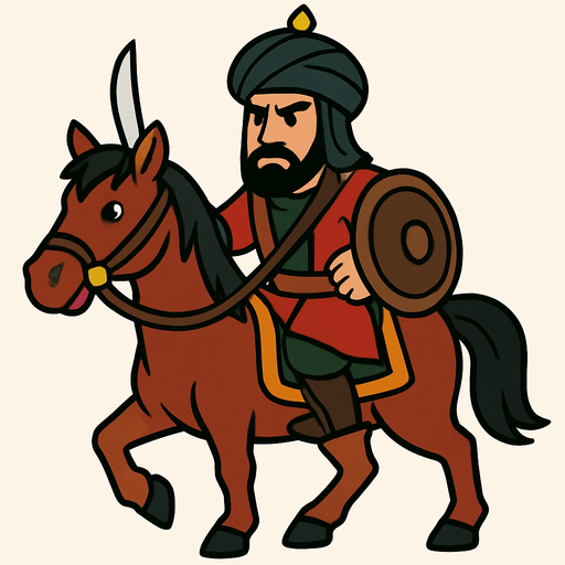 Animasyon çizgi dizi tarzında bir At üstünde bir Osmanlı süvarisi.
In-Game asset.  2d.  High contrast.  No shadows