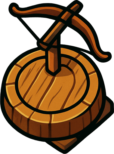Sprite for the simple turret: a circle of wood with a bow..
In-Game asset.  High contrast.  No shadows