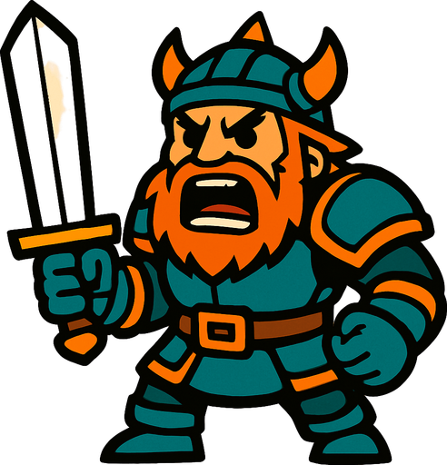 Angry warrior holding a sword.
In-Game asset.  2d.  High contrast.  No shadows
