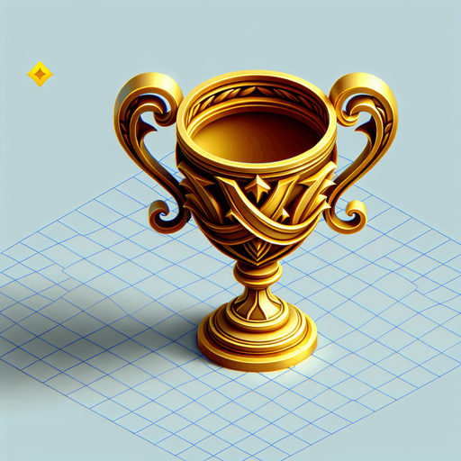 Golden trophy.
Single Game Texture. In-Game asset. 2d. Blank background. High contrast. No shadows.
