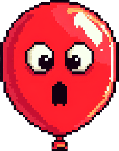 cute red balloon. looking up. feeling scared. Single Game Texture. In-Game asset. 2d. Blank background. High contrast. No shadows. pixel. 8 bit