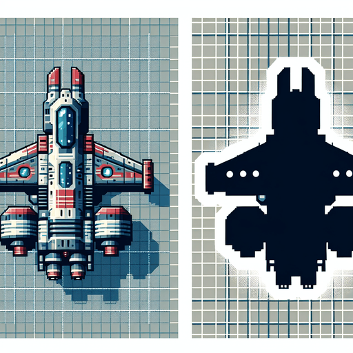 retro 2d spaceship, top view.
Single Game Texture.  In-Game asset.  2d.  transparent background.  High contrast.  No shadows