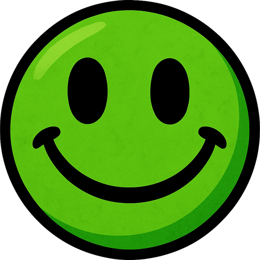 Green smiley ball.
In-Game asset.  2d.  High contrast.  No shadows