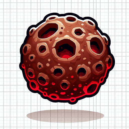 create a brown asteroid with red holes.
Single Game Texture.  In-Game asset.  2d.  Blank background.  High contrast.  No shadows