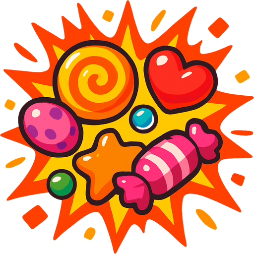 candy explosion.
In-Game asset.  2d.  High contrast.  No shadows