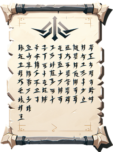 caligraphy paper front facing flat.
Single Game Texture.  In-Game asset.  2d.  Blank background.  High contrast.  No shadows
