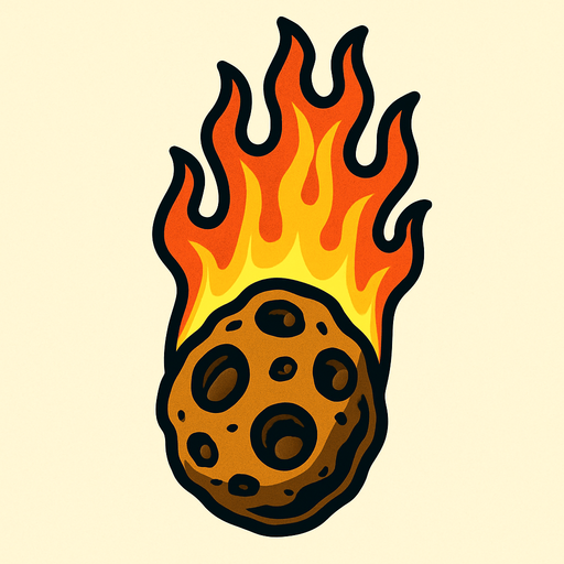 Meteorito llendo hacia abajo con el fuego arriba.
In-Game asset.  2d.  High contrast.  No shadows