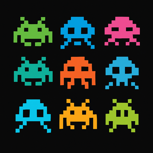 extraterrestres de space in vader de pixeles.
In-Game asset.  2d.  High contrast.  No shadows