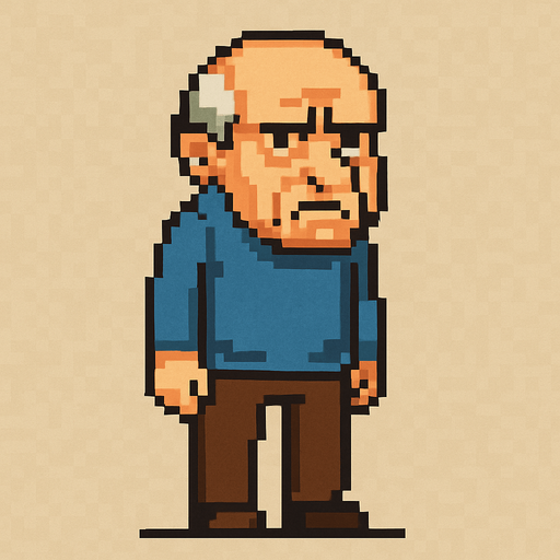 bad regular frown casual old man full body 2d pixel art.
In-Game asset.  2d.  High contrast.  No shadows