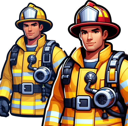 A cartoon firefighter.
Single Game Texture.  In-Game asset.  2d.  High contrast.  No shadows