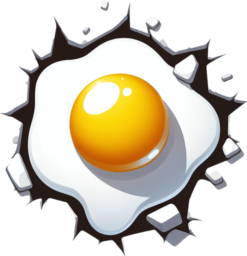 cracked egg white and yolk seeping. Single Game Texture. In-Game asset. 2d. Blank background. High contrast. No shadows.
