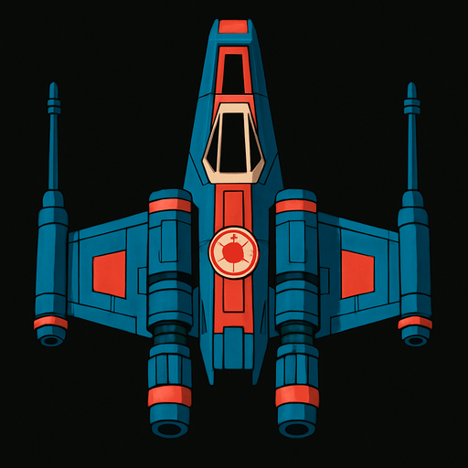 Una nave de Star wars mirada desde arriba.
In-Game asset.  2d.  High contrast.  No shadows