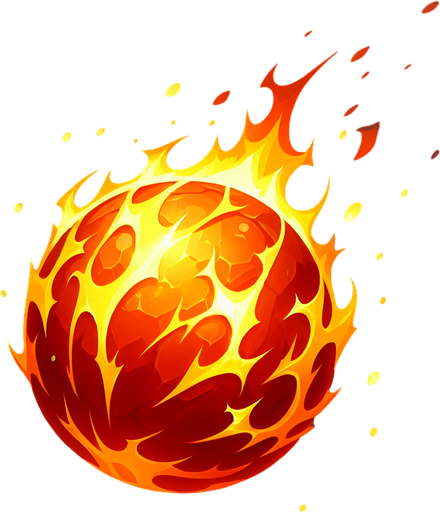 A fireball.
Single Game Texture. In-Game asset. 2d. Blank background. High contrast. No shadows.