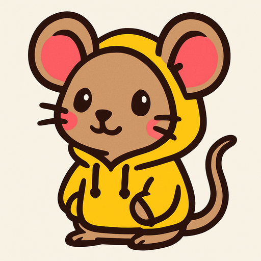 a cute mouse with a hoodie on.
In-Game asset.  2d.  High contrast.  No shadows