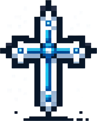 pixel art cross with blue accents
Single Game Texture. In-Game asset. 2d. Blank background. High contrast. No shadows.