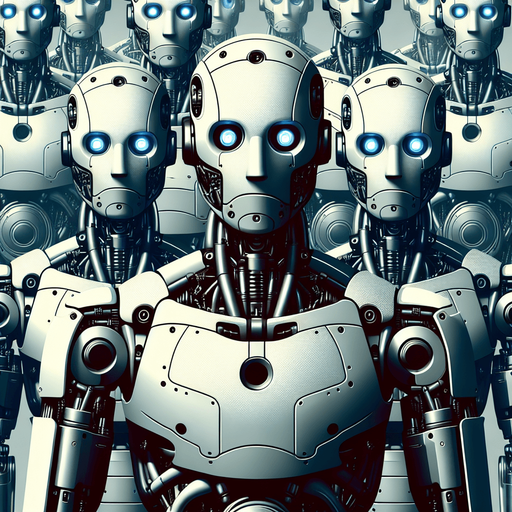 Humanoid robots.
Single Game Texture. In-Game asset. 2d. Blank background. High contrast. No shadows.