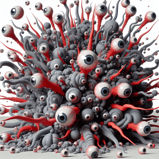 Gray red blob explosion, tentacles, eye balls, squelch
Single Game Texture. In-Game asset. 2d. Blank background. High contrast. No shadows.