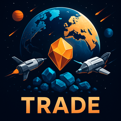 Uzay temalı global Cevher ticareti, gerçekçi, Altında "Trade" yazsın.
In-Game asset.  High contrast.  No shadows