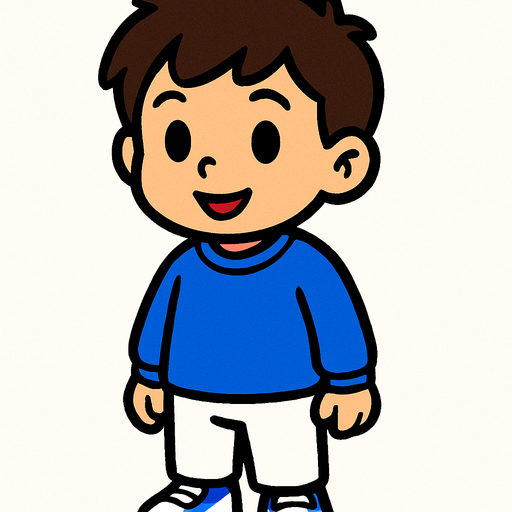 Niño pequeño con uniforme blanco y sudadera azul.
In-Game asset.  2d.  High contrast.  No shadows