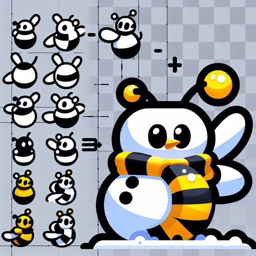 Bee themed snowman. Cartoon..
Single Game Texture. In-Game asset. 2d. Blank background. High contrast. No shadows.