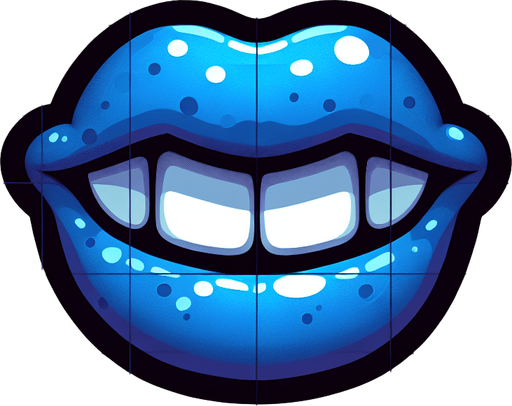 Make a cartoon styled mouth that is blue.
Single Game Texture.  In-Game asset.  2d.  Blank background.  High contrast.  No shadows