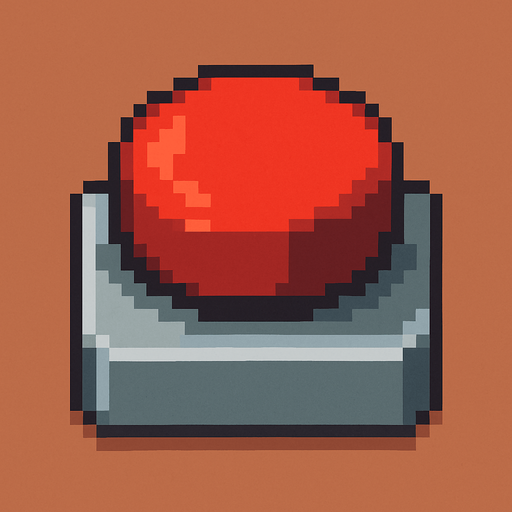 Botón presionado rojo 2D, pixel cartoon.