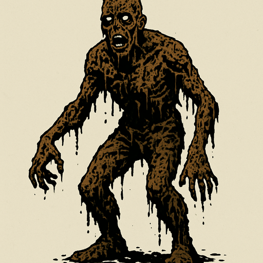 a zombie covered in mud.
In-Game asset.  2d.  High contrast.  No shadows