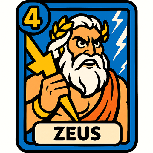 zeus card.
In-Game asset.  2d.  High contrast.  No shadows