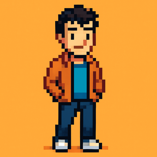 Personaje hombre casual mirando a la cámara pixel art.
In-Game asset.  2d.  High contrast.  No shadows