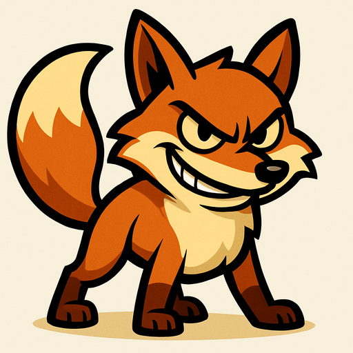 dibuja al animal zorra con expresion malvada estilo igual animado cuerpo completo.
In-Game asset.  2d.  High contrast.  No shadows
