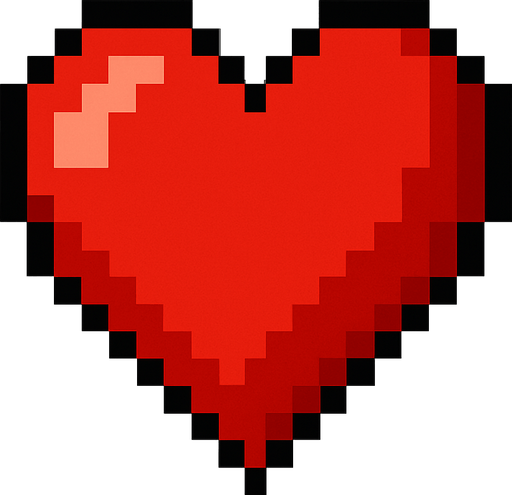 corazon rojo hecho con pixeles.
In-Game asset.  2d.  High contrast.  No shadows