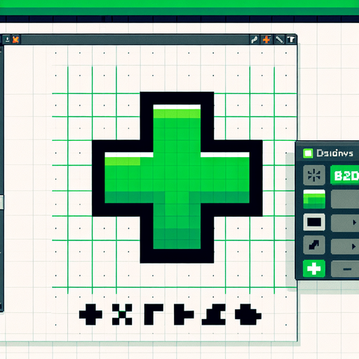 green plus sign. Single Game Texture. In-Game asset. 2d. Blank background. High contrast. No shadows. pixelated. 8 bit